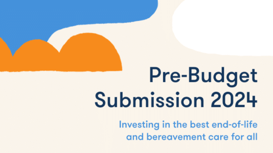 An image with text that says, "Pre-Budget Submission 2024: Investing in the best end-of-life and bereavement care for all." This is Irish Hospice Foundation's Pre-Budget Submission.
