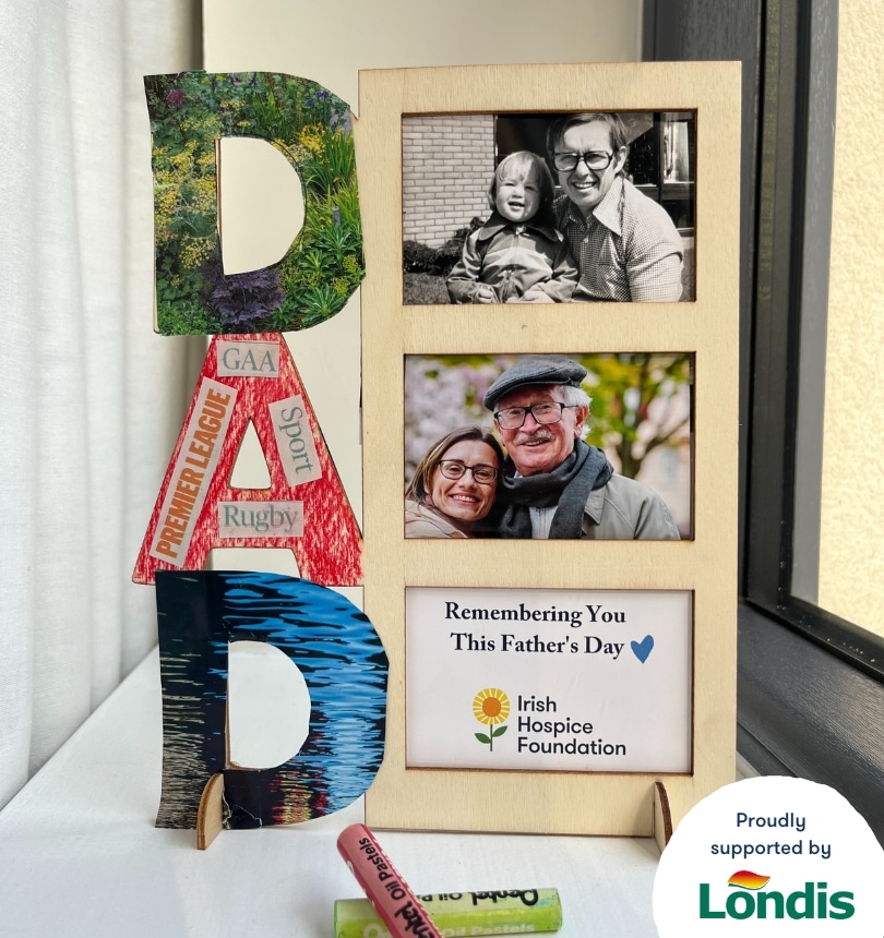 A photo of a remembrance frame in memory for a late dad, decorated for Irish Hospice Foundation's 2024 Father's Day in memory fundraiser.
